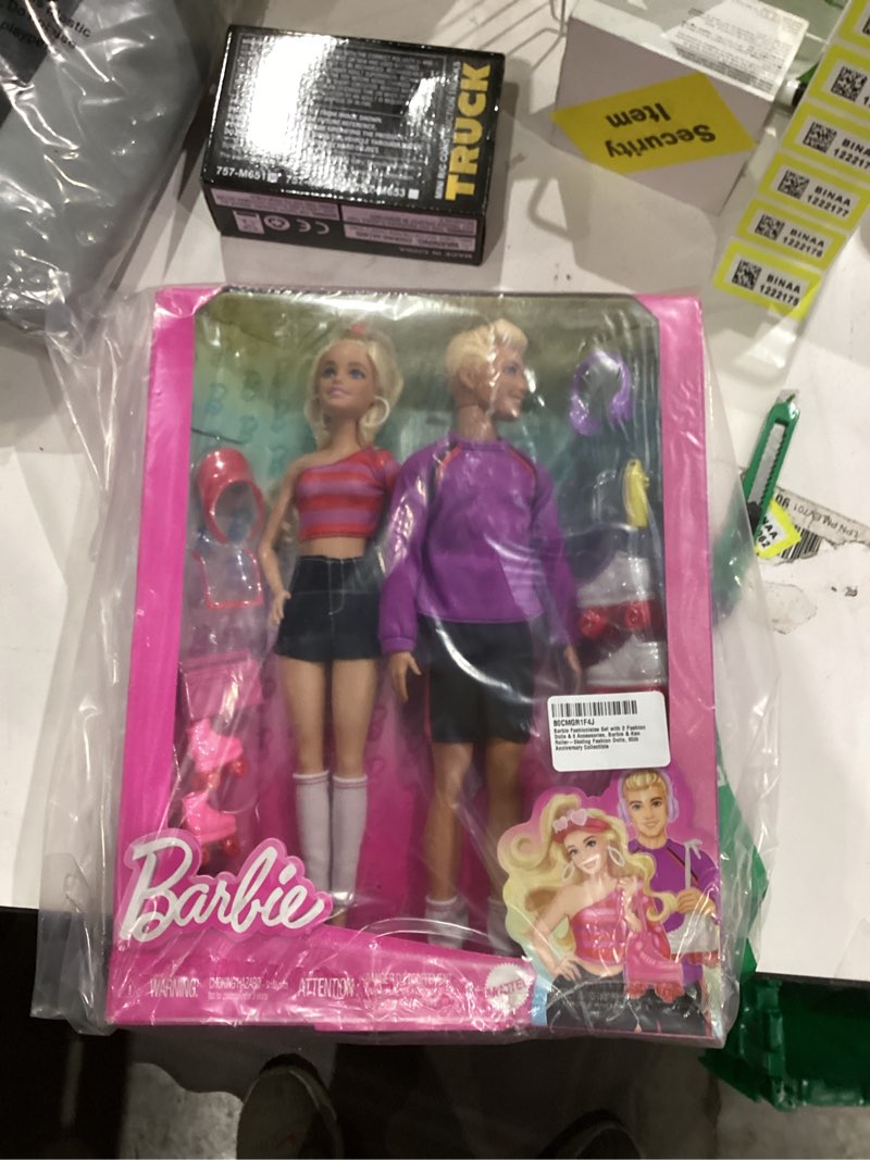Condition photo showing New/Like New for Barbie Fashionistas Set with 2 Fashion Dolls & 6 Accessories, Ken Roller-Skating Fashion Dolls, 65th Anniversary Collectible