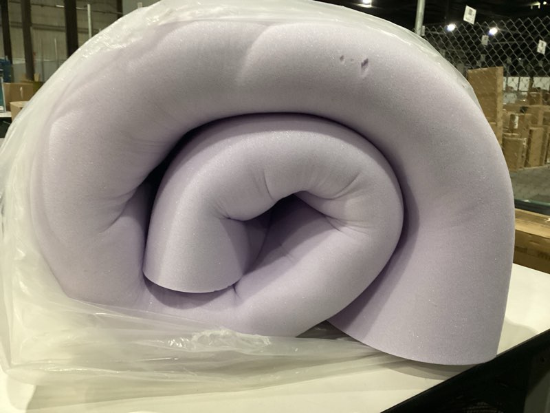 Condition photo showing Good Condition for Small piece carved out 3 Inch Egg Crate Twin Memory Foam Mattress Topper, Cooling Gel Infused Foam Mattress Topper for Pressure Relief, CertiPUR-US Certified Twin Bed Topper, Purple, 38\\\"×75\\\" 3 Inch Twin Purple