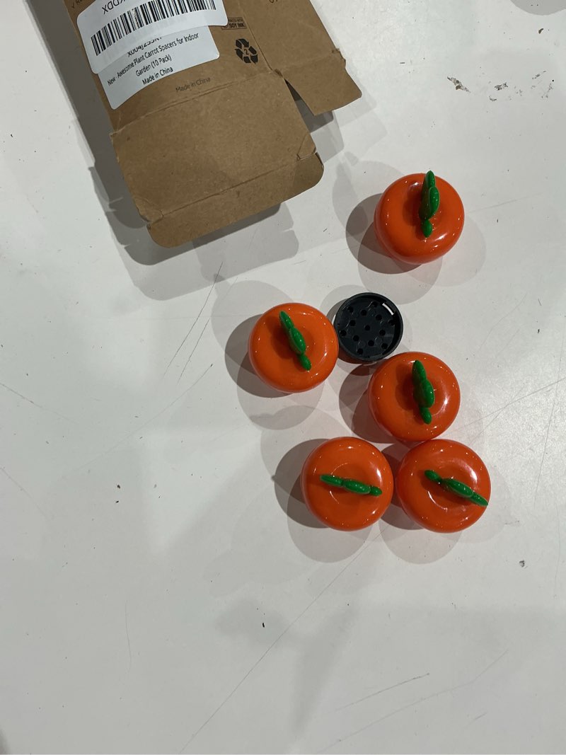 Condition photo showing As Is for incomplete  carrot spacer cover, compatible with aerogarden, idoo, mufga, gardencube and other indoor hydroponics growing system, spacers cover lid accessories for indoor garden (10 pack)
