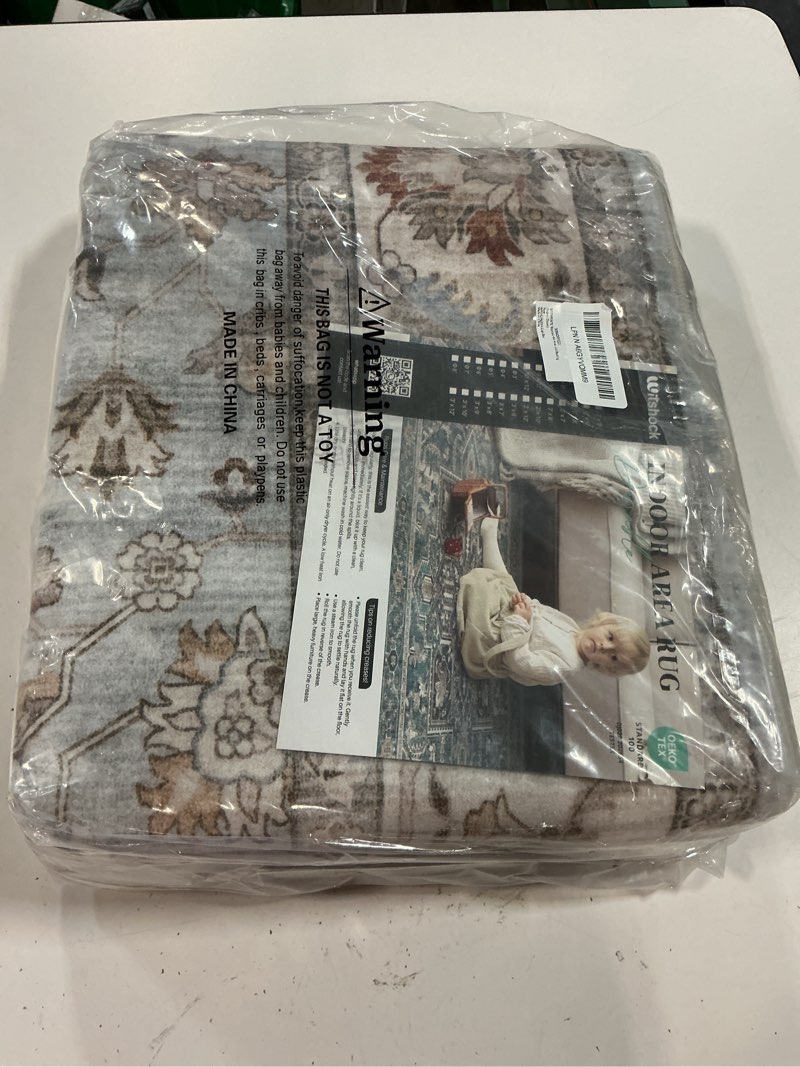 Condition photo showing New/Like New for WITSHOCK Washable 4x6 Area Rugs Non Slip Low Pile - Soft Foldable Floor Rug for Bedroom, Living Room, Dining Room & Dorm, Light Blue Bathroom Rug with Anti-Skid Backing (Indoor Decor) Light Blue/Light Ivory/Beige 4' x 6' (Rectangular)