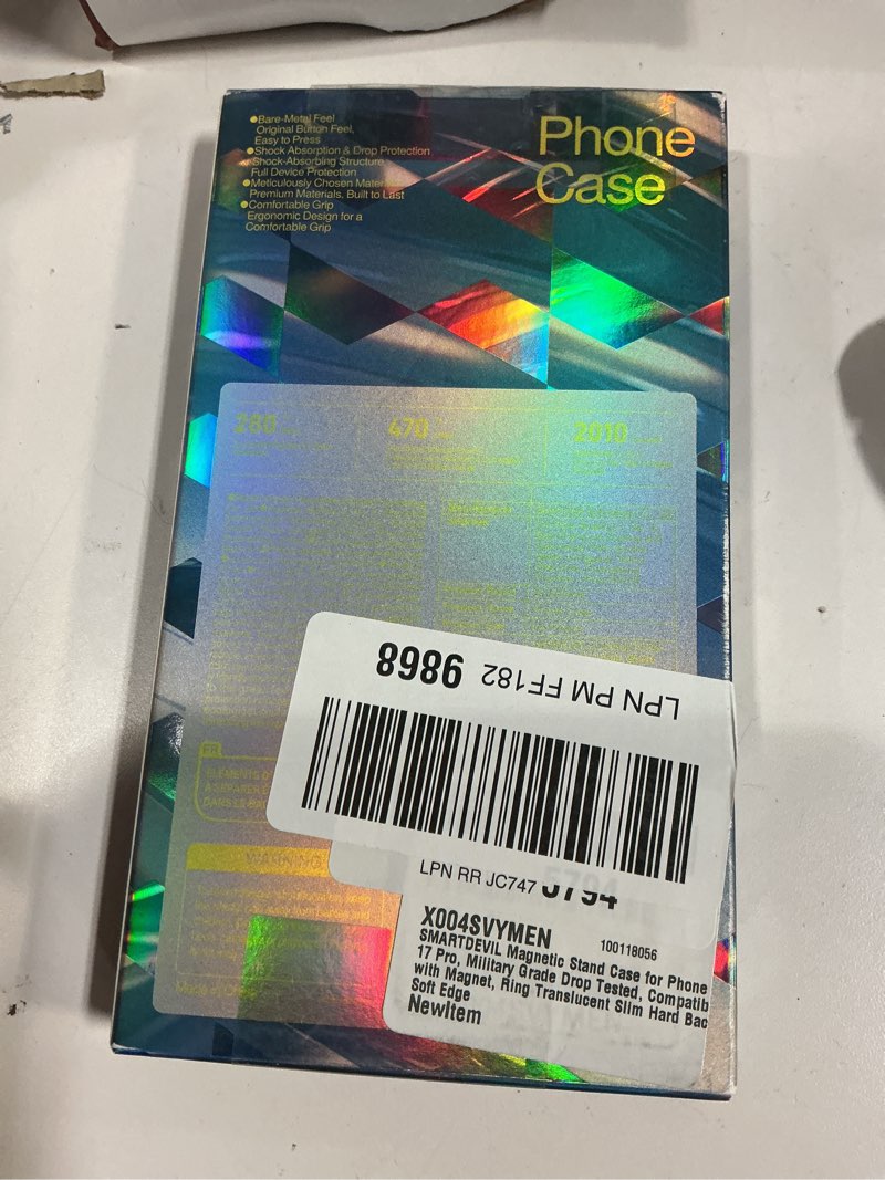 Condition photo showing New/Like New for SMARTDEVIL for iPhone 17 Pro Case with 360° Magnetic Stand,Hidden Bearing Design,MagSafe Compatible,Built-in Stand,SGS Military-Grade Protection,Air-Shock Cushioning Airbags,Fast Charging,Clear iPhone 17 Pro Clear