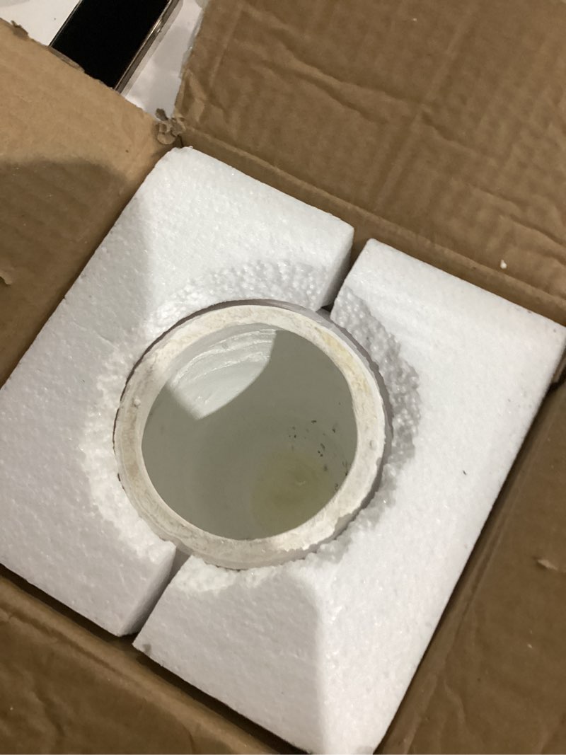 Condition photo showing As Is for Handcrafted Terracotta Flower Vase, 9.6" Tall, Vintage White Ceramic, Rustic Antique Decor, Wide Mouth, Matte Finish for Home Office Resto Cafe