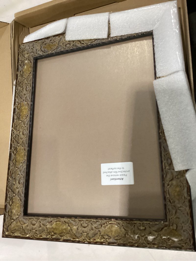 Condition photo showing New/Like New for Bronze Wooden Frames: 11x14 Picture Frame for Home Wall Decor, Classic Frame 11x14 for Gallery Art Display, Artwork, Living Decor, Retro Frames with Plexiglass and Backing 11"x14" Bronze04