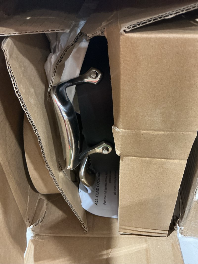 Condition photo showing New/Like New for all-clad essentials hard anodized nonstick sauce pan set 4 piece, 2.5, 4 quart oven broiler safe 500f pots and pans, cookware black 4 piece set