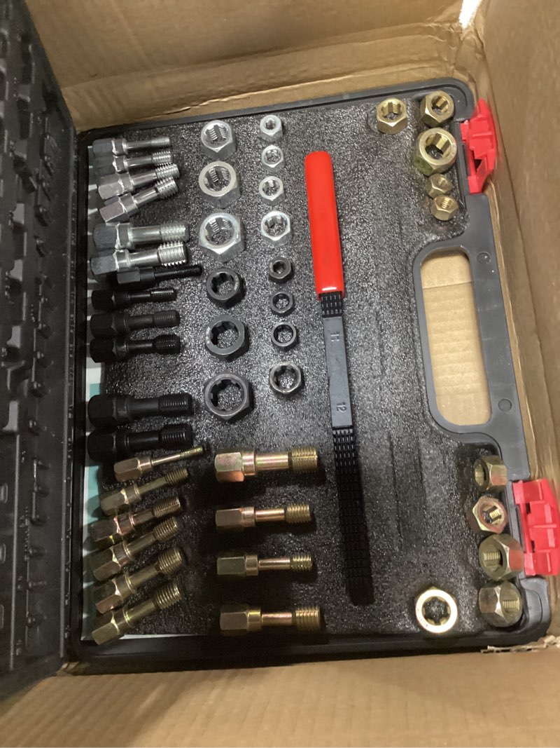 Condition photo showing Good Condition for 49-piece thread chaser set, unc unf & metric thread repair kit with taps, dies, and files, rethread repair tool for bolts, nuts and screws