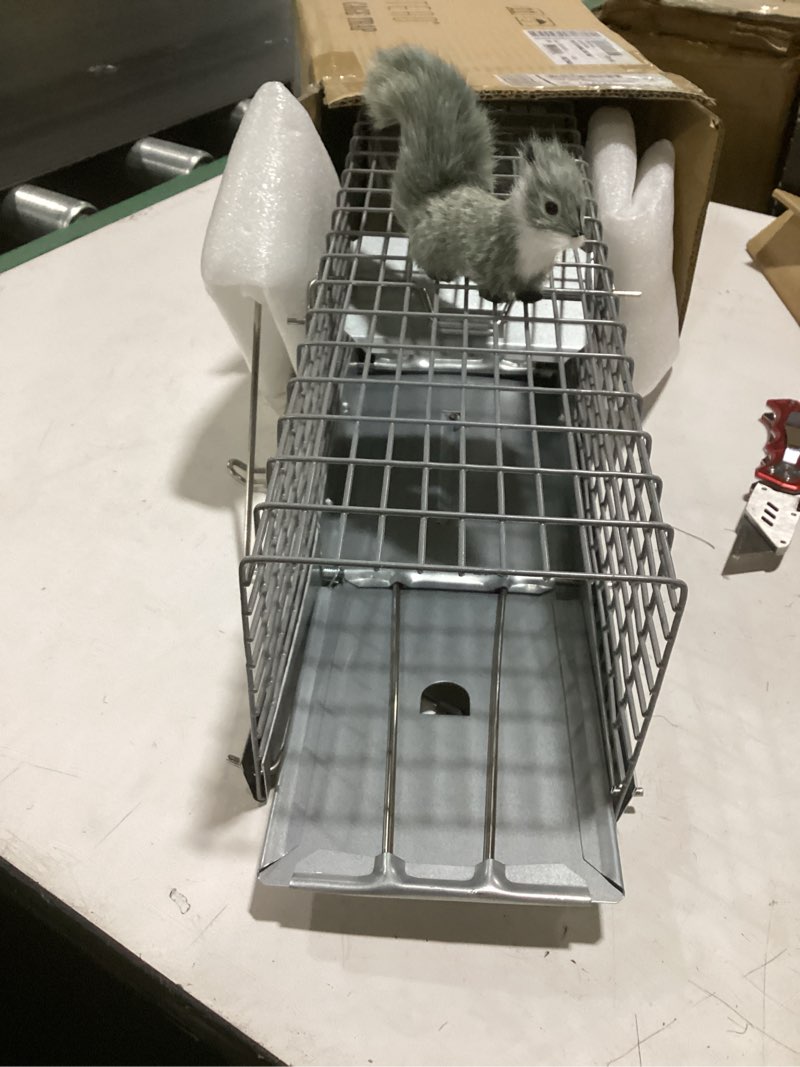 Condition photo showing Good Condition for homestead live rat trap indoor/outside - squirrel trap, have a heart animal for chipmunk, small rabbits, weasel and similar-size rodents, 18"x5"x5", 2 doors, fully assembled 18 inch