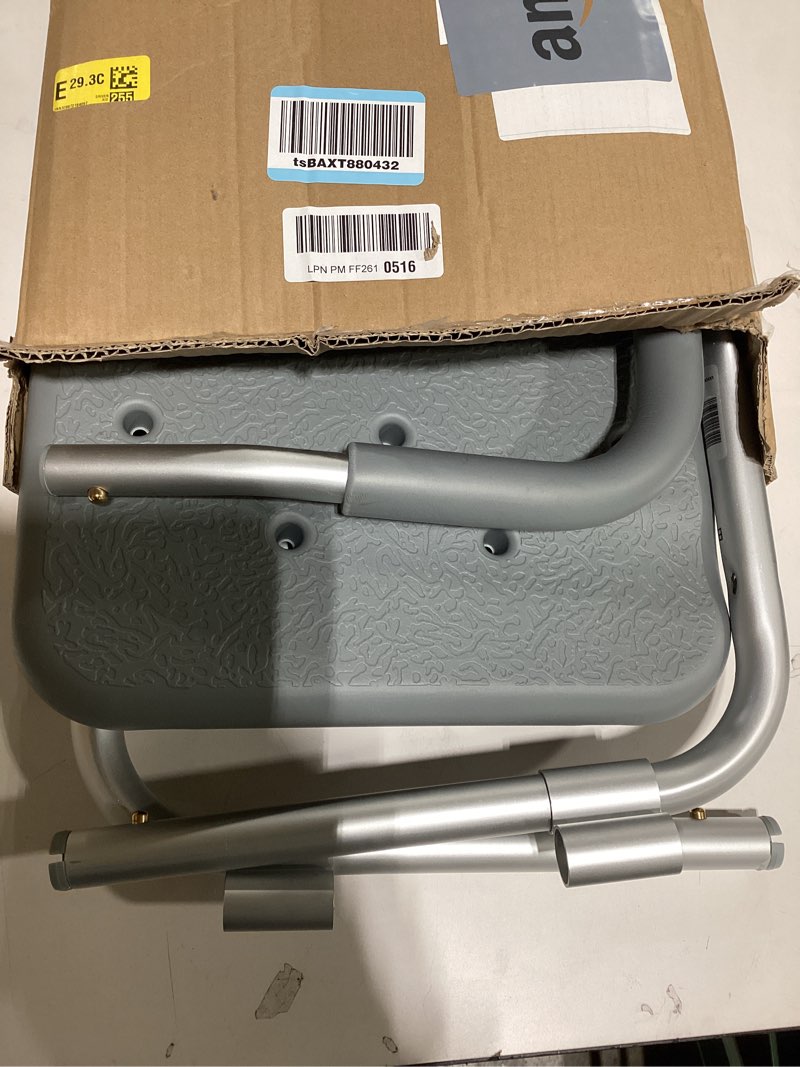 Condition photo showing As Is for medline backless shower chair with arms - 350 lb. capacity, bench, stool, seat for elderly, seniors independent adult and disabled adults