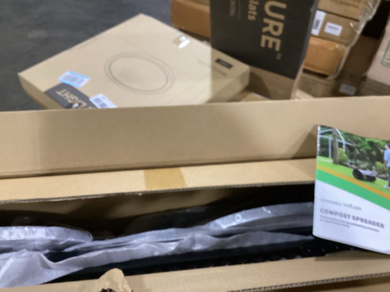 Condition photo showing As Is for compost spreader 36 inch towable peat moss spreader with installation support accessories, metal mesh roller lawn spreader for top soil, manure, mulch, top dressing - garden spreaders for lawns 36 inches