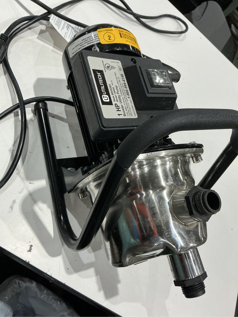 Condition photo showing As Is for utilitech 1-hp 115 -volt 13-gallon stainless steel lawn pump