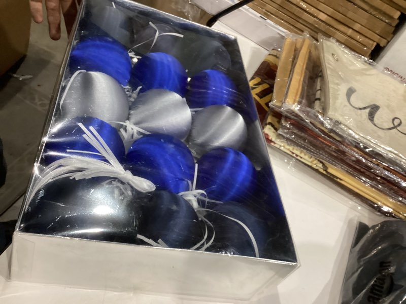 Condition photo showing New/Like New for 3.15 Inch Satin Christmas Tree Ornaments?15 Pcs Velvet Christmas Balls Bulk Set Plastic Shatterproof Xmas Hanging Ornaments Decorations for Tree Garland(Blue Silver White) S-blue Silver White