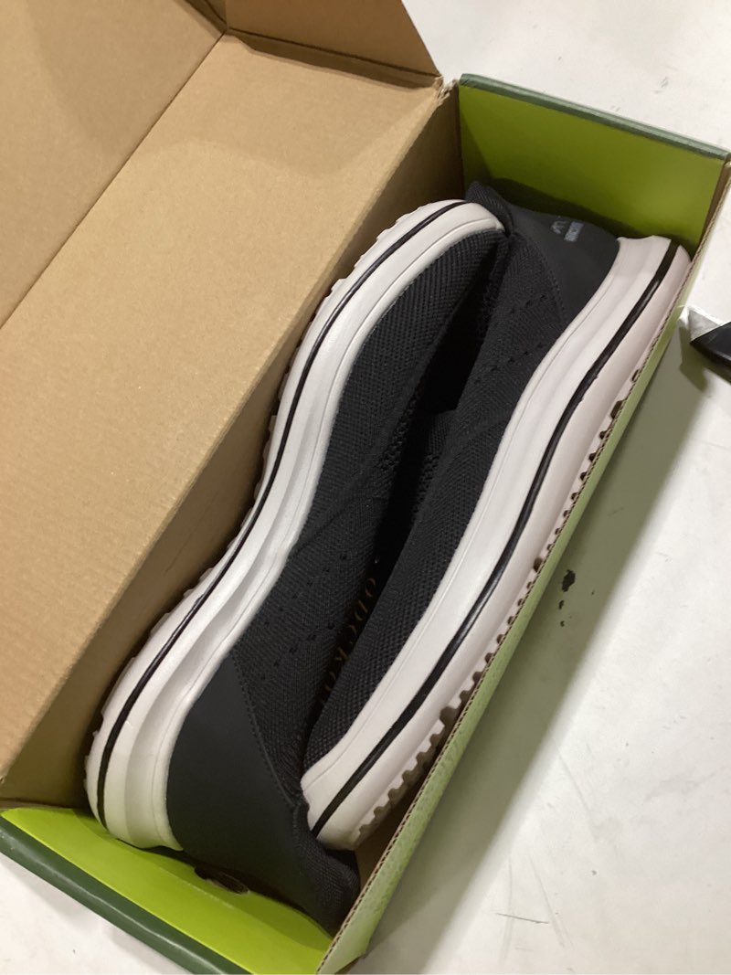 Condition photo showing Good Condition for Men's Hands-Free Slip On Sneakers | Laceless Walking Shoes for Gym/Travel/Office 1641 Black and White 11.5