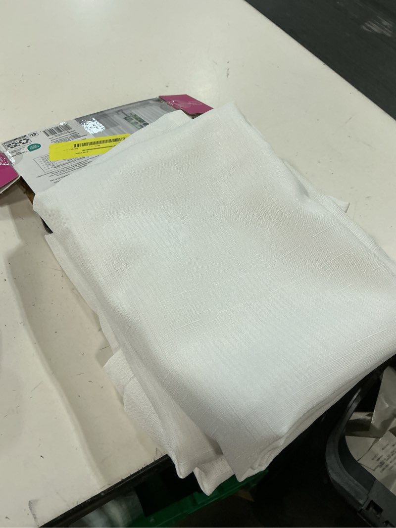 Condition photo showing Good Condition for mainstays 3-piece textured semi sheer rod pocket kitchen window tier pair and valance  2 café curtains and 1 curtain valance  navy  56 w x 36 l