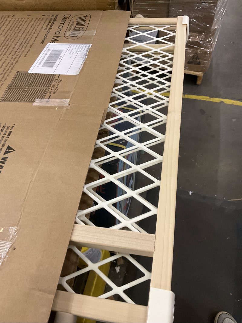 Condition photo showing Good Condition for Toddleroo by North States - Diamond Mesh Wooden Baby Gate: Pressure Mounted Baby Gate for Doorways - Adjustable 26.5 to 42 Inches Wide - 23 Inches Tall