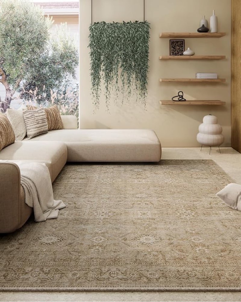 (similar image) washable living room area rugs: 5'x7' bedroom rug boho stain resistant tribal distressed vintage accent rug non slip low pile faux wool soft rugs for indoor dining room kitchen bedside nursery office