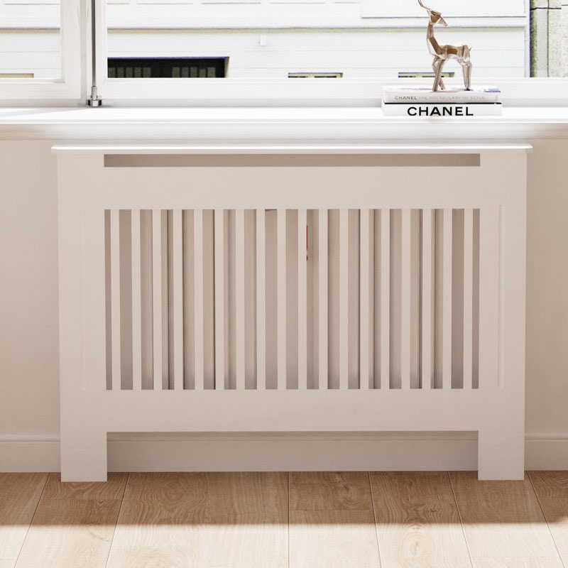 Tall Vertical Slats Radiator Cover Wood Cabinet Modern Radiators Shelf Thicken White Size: 39.8" H x 30" W x 7.4" D