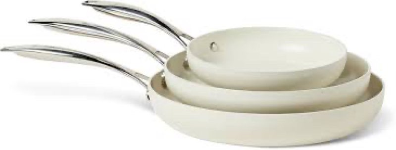 Amazon Basics Ceramic Nonstick Cookware, 3-Piece Set of Pans, All Cooktop Friendly, Dishwasher-Safe,