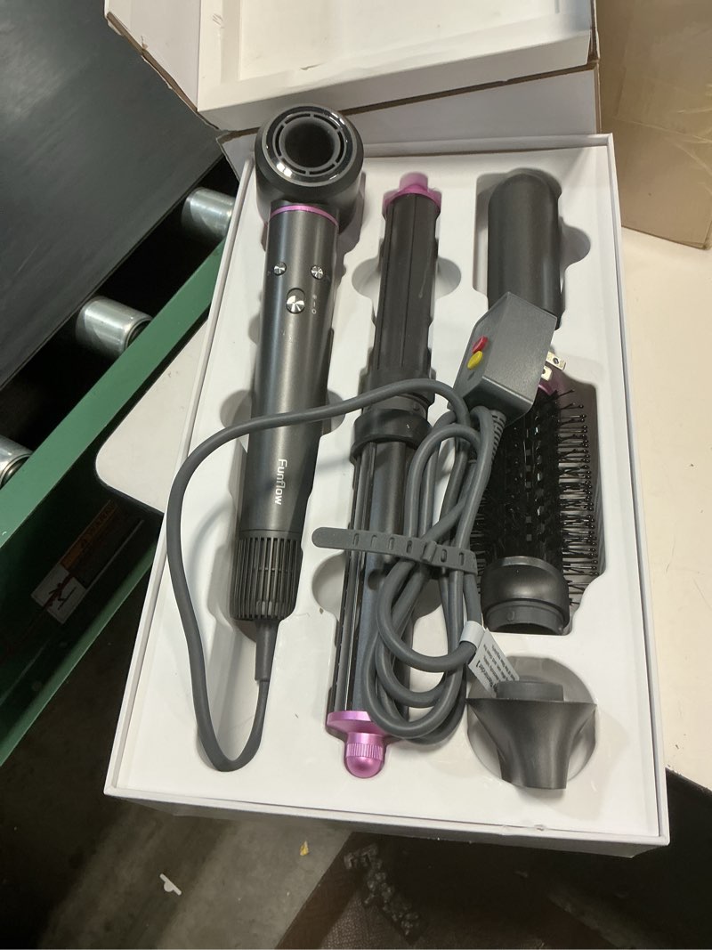 Condition photo showing As Is for funflow 5 in 1 hair styler – high-speed 110,000 rpm hair dryer brush with auto curling, straightening & volumizing brushes for quick, frizz-free styling & no heat damage, convenient hair styling tools