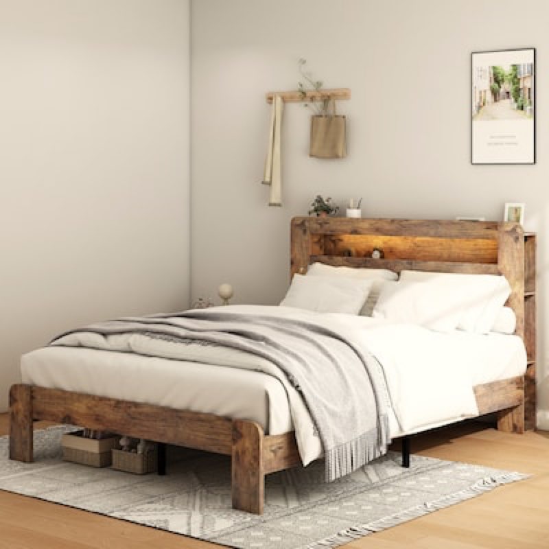  lovmor bed frame king size wood platform bed frame with storage led light headboard