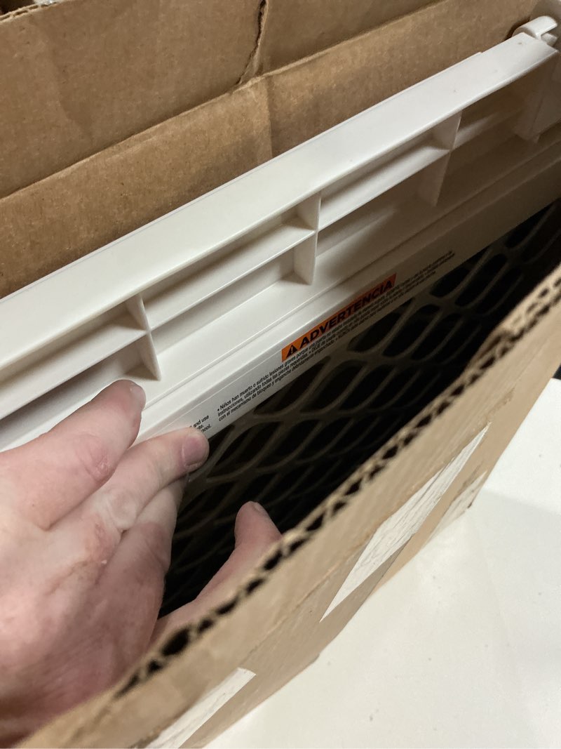 Condition photo showing New/Like New for toddleroo by north states - stairway secure baby gate: plastic baby gate for stairs & doorways - adjustable indoor safety gate - made in usa - 27 to 41 inches wide - 27 inches tall - ivory