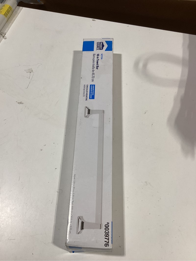Condition photo showing As Is for project source seton 18-in chrome wall-mount single towel bar