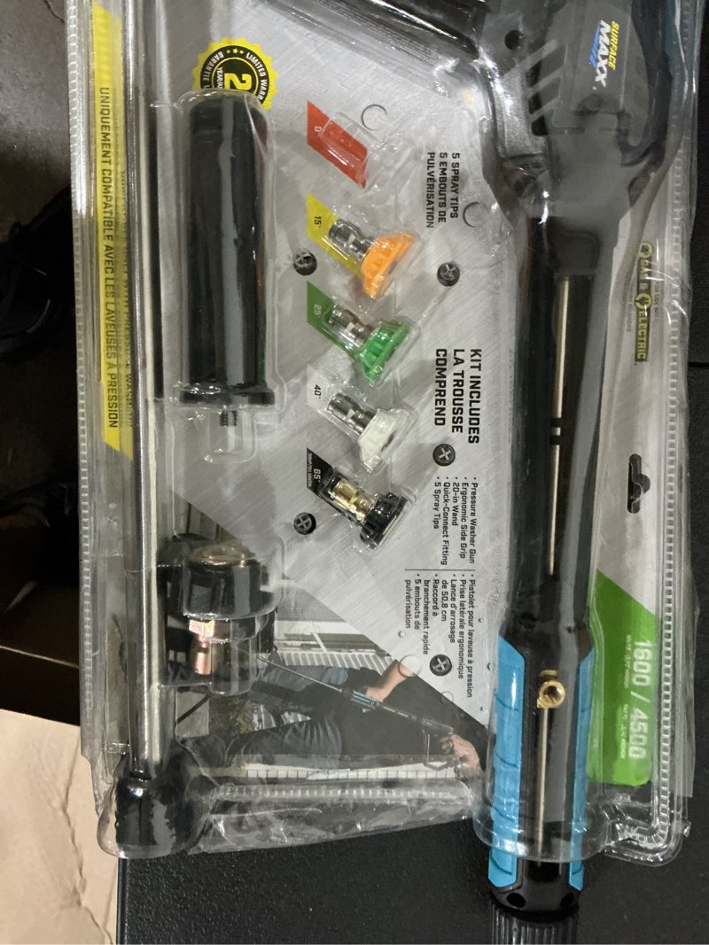 Condition photo showing As Is for surfacemaxx pro 4500-psi plastic pressure washer spray gun kit