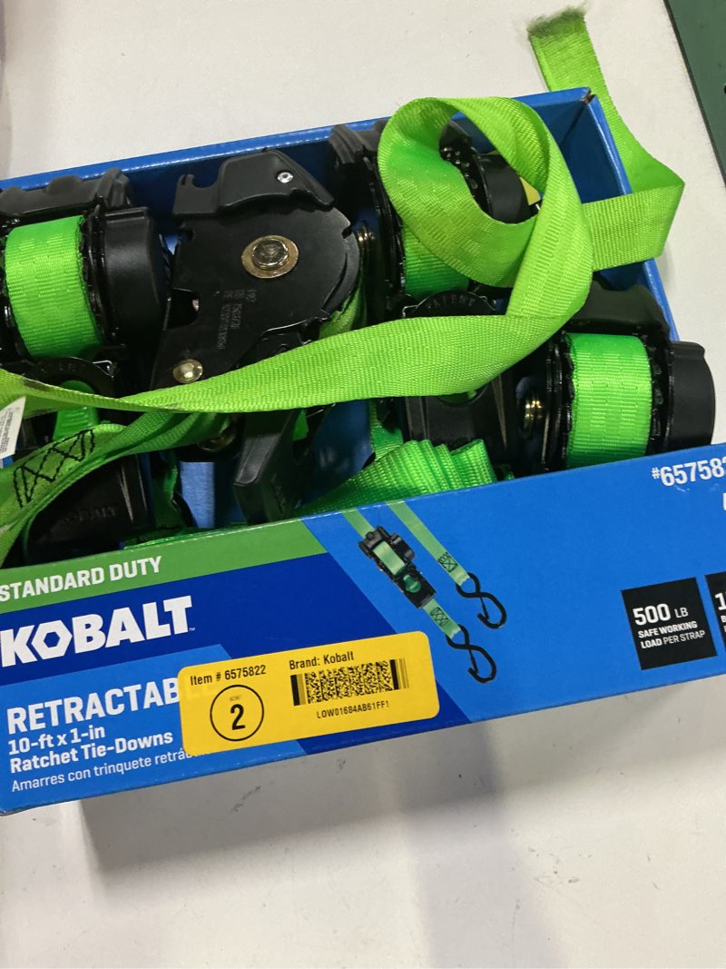 Condition photo showing As Is for kobalt 1inch x 10ft kobalt retractable straps, 4pk,wll 500 lbsx