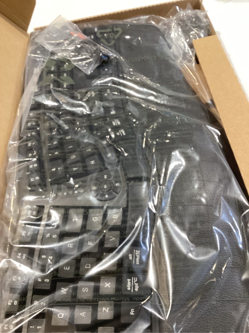 Condition photo showing Good Condition for meetion ergonomic keyboard and mouse, wireless keyboard with vertical mouse, split curved keyboard with wrist rest, natural typing usb receiver rechargeable full size, windows/mac/pc/laptop, large large black