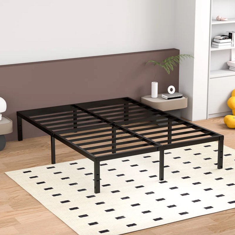 14'' black metal bedframe with headboard compatible platfom bed