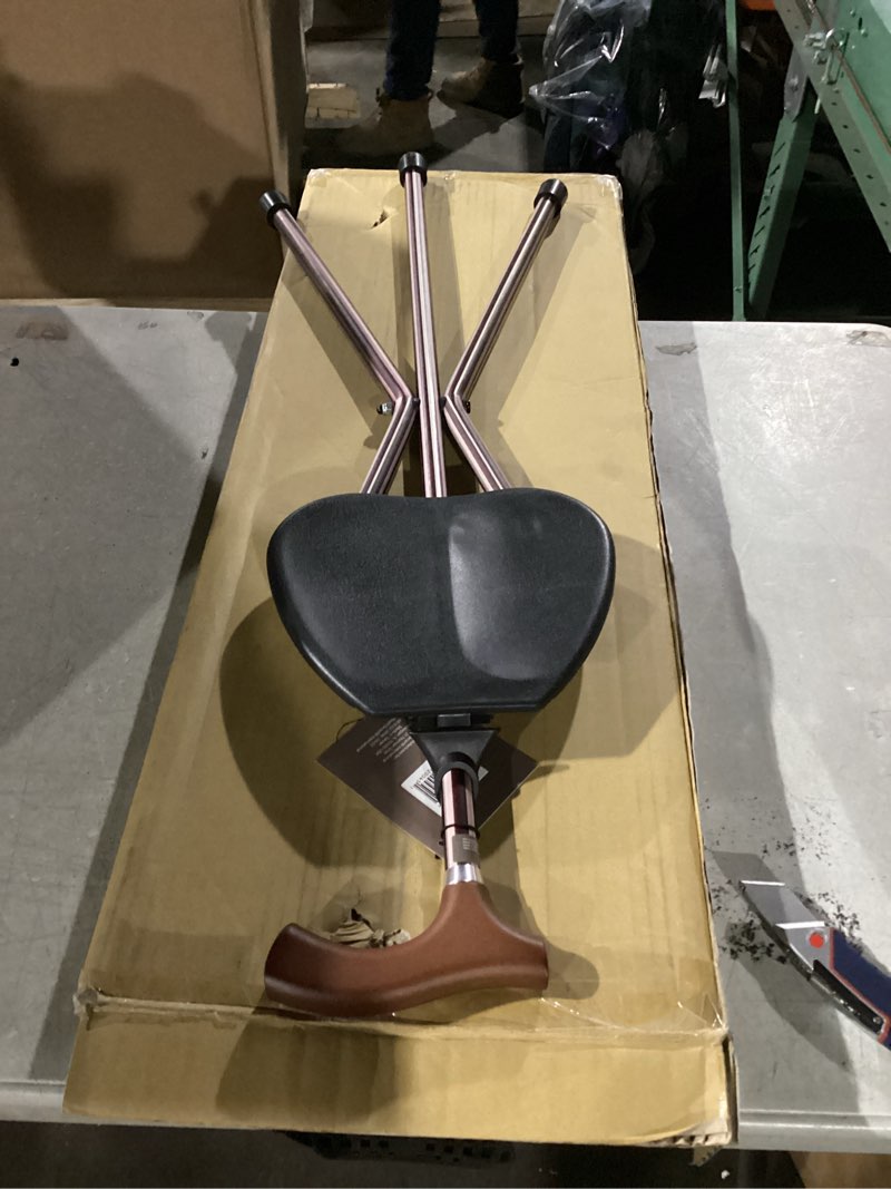 Condition photo showing Good Condition for Switch Sticks Folding Walking Cane With Seat For Seniors & Adults, 34” Tall Quad Cane Chair, Lightweight Aluminum Frame - Supports 220 Lbs, Ergonomic Non-Slip Handle - Travel & Outdoor - FSA/HSA Kensington