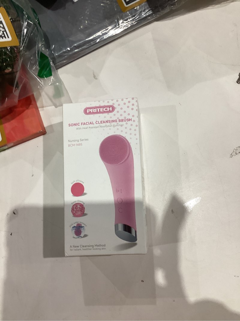 Condition photo showing New/Like New for PRITECH Facial Cleansing Brush, Rechargeable Silicone Face Scrubber with Heat Massage End, Vibrating Exfoliator Scrubber for Deep Cleaning, Waterproof Face Brush for Women and Men (Pink)