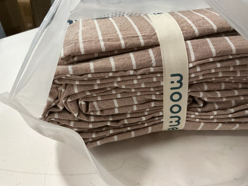 Condition photo showing Good Condition for moomee striped duvet cover set 100% washed cotton linen like textured breathable durable soft comfy (orange white wide stripes, king 104"x90") wide stripes - orange/ white (no comforter) king (104"x90")