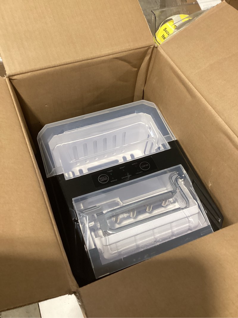 Condition photo showing As Is for Silonn Ice Maker Countertop, 9 Cubes Ready in 6 Mins, 26lbs in 24Hrs, Self-Cleaning Ice Machine with Ice Scoop and Basket, 2 Sizes of Bullet Ice for Home Kitchen Office Bar Party Black 26lbs