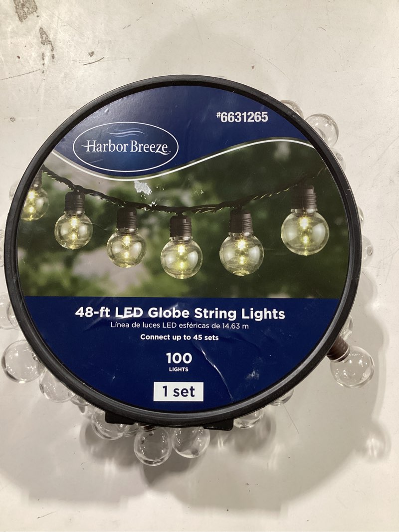 Condition photo showing Good Condition for harbor breeze 48-ft plug-in brown indoor/outdoor string light with 100 white -light led globe bulbs