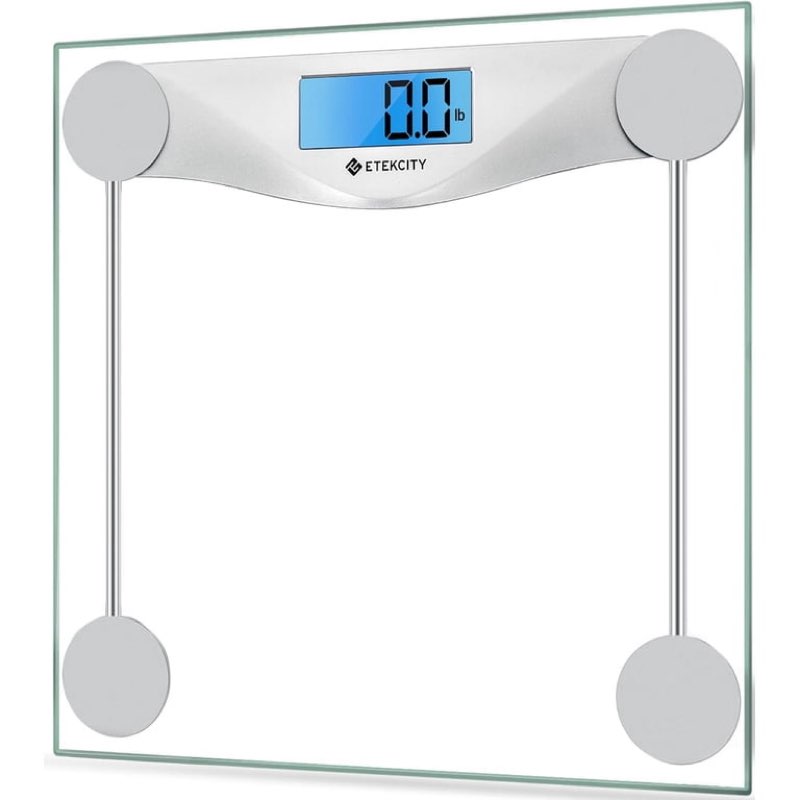 etekcity digital body weight bathroom scale, large blue lcd backlight display, high precision measurements,6mm tempered glass, 400 pounds