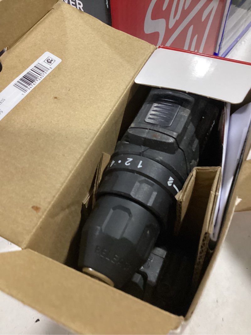 Condition photo showing As Is for hyper tough 20v brushless cordless drill with 1.5ah battery and usb-c charging cable