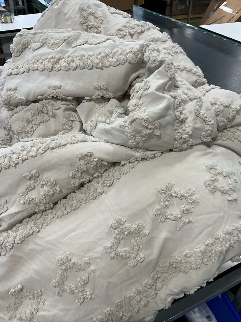Condition photo showing As Is for Bedsure Queen Size Comforter Set - Beige Tufted Boho Bed Set, Farmhouse Shabby Chic Embroidery Bedding for All Seasons, 3 Pieces, 1 Soft Jacquard Queen Comforter and 2 Pillow Shams Queen 09 - Beige