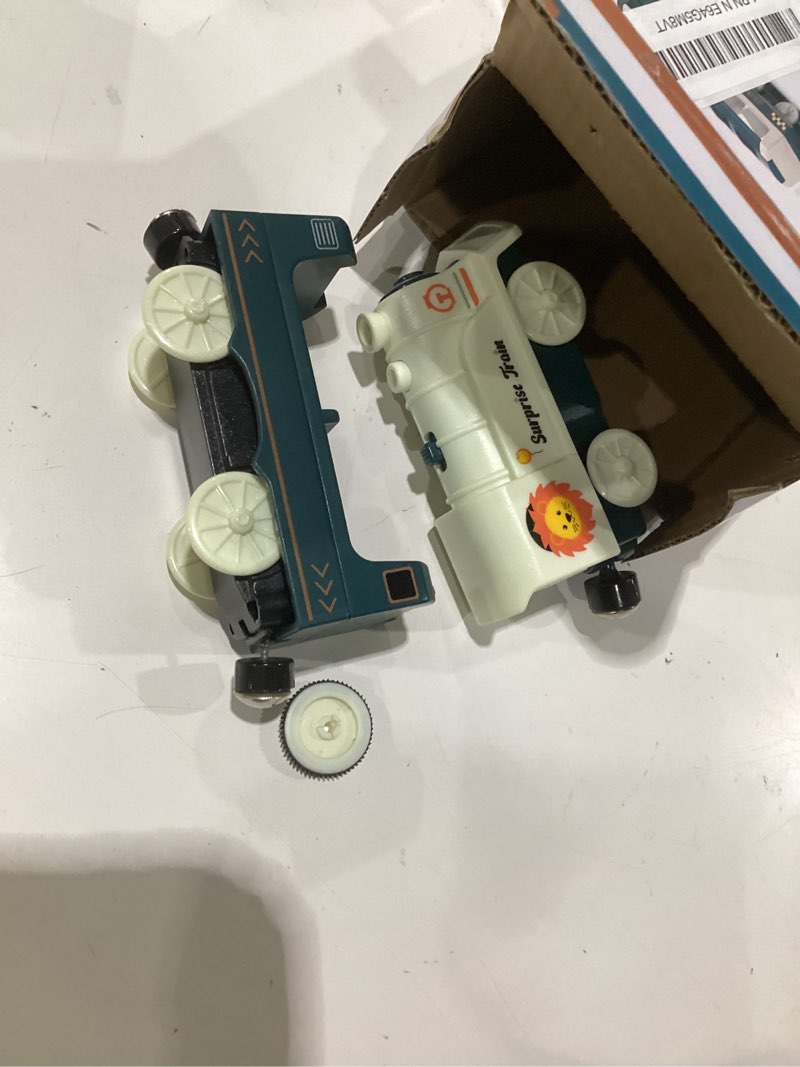 Condition photo showing As Is for battery powered train set for railway system, electric train toys for wooden tracks, 3pcs motorized locomotive trains for toddlers compatible with thomas & friends, brio, chuggington cartoon train
