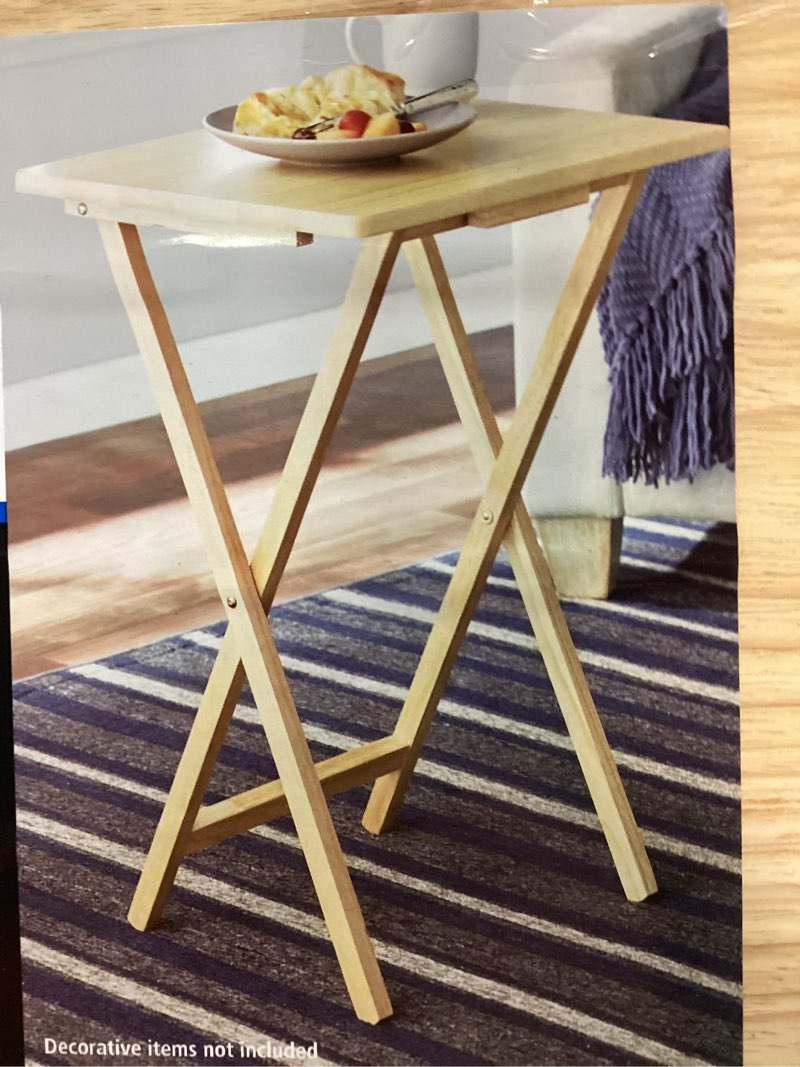 mainstays folding tv tray table, rubberwood, natural, 19" x 14.5" x 26", indoor, 1 piece