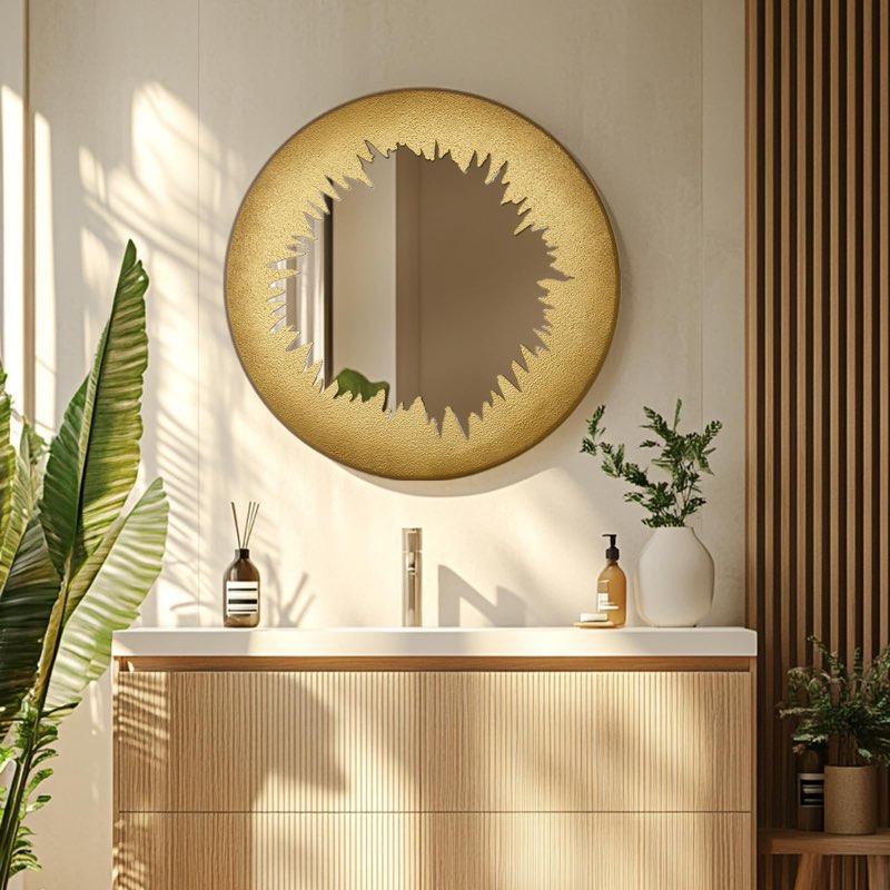 inoseen Gold Modern Mirror with Abstract Deco, Wall-Mounted Round/Circle Mirror, Decorative Mirrors 