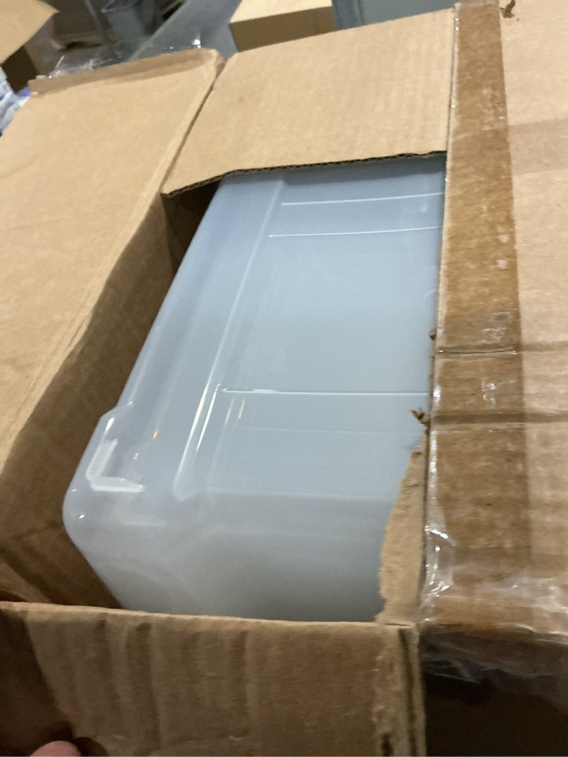 Condition photo showing Good Condition for IRIS USA 40 Qt Stackable Plastic Storage Bins with Lids, 4 Pack - BPA-Free, Made in USA - See-Through Organizing Solution, Latches, Durable Nestable Containers, Secure Pull Handle - Clear Clear 40 Qt 4 Pack