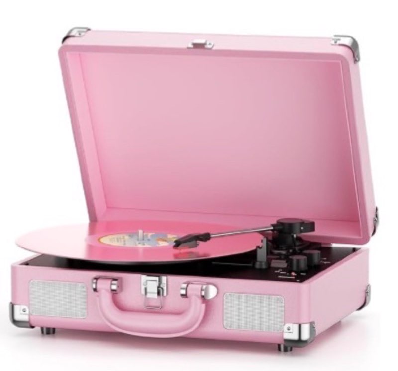 victrola journey ii (2025 model) – bluetooth suitcase record player – built-in stereo speakers with enhanced bass, 3-speed turntable, bluetooth input and output, rca & headphone outputs (pink)