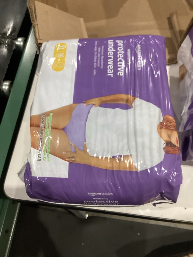 Condition photo showing New/Like New for amazon basics postpartum incontinence underwear for women, maximum absorbency, fresh protection, leak protection, odor guard, soft comfortable fit, disposable, x-large, lavender, 16 count x-large 16.0