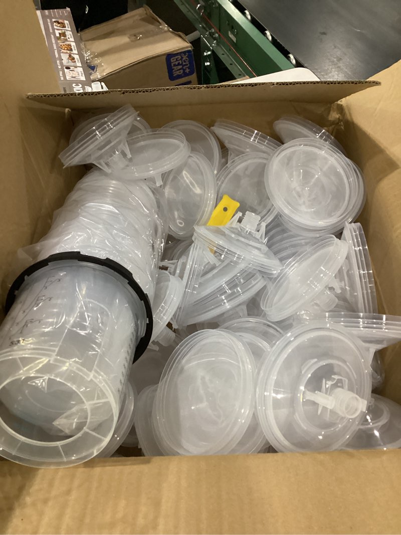 Condition photo showing As Is for yuzes disposable paint cups for spray gun 20 ounce (600ml), 50 disposable paint cup with lids, 2 hard mixing cups with retainer ring, 20 plugs, ptfe tape, stirrer, for lvlp hvlp spray gun dps-011 with pink ptfe tape