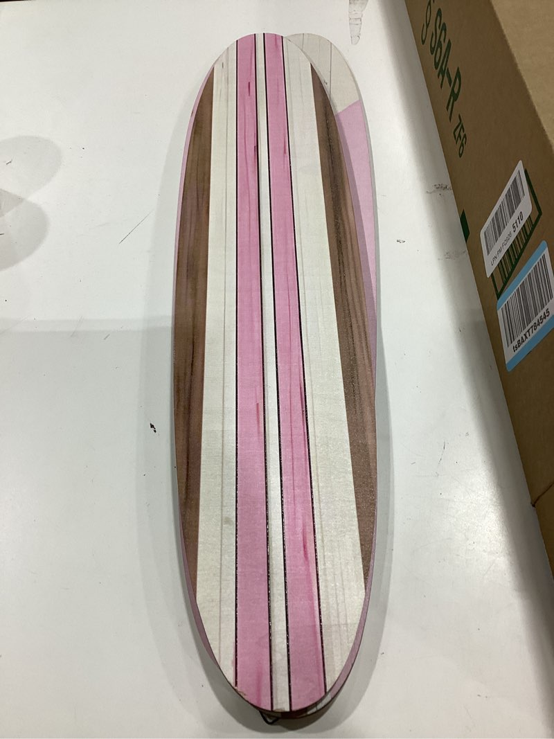 Condition photo showing Good Condition for gerrii 3 pieces surfboard wall decor 23.6" x 5.4" preppy beach room decor aesthetic large wooden cute beachy tropical wall art for surfer bedroom bathroom decorations(pink,stripe) pink stripe
