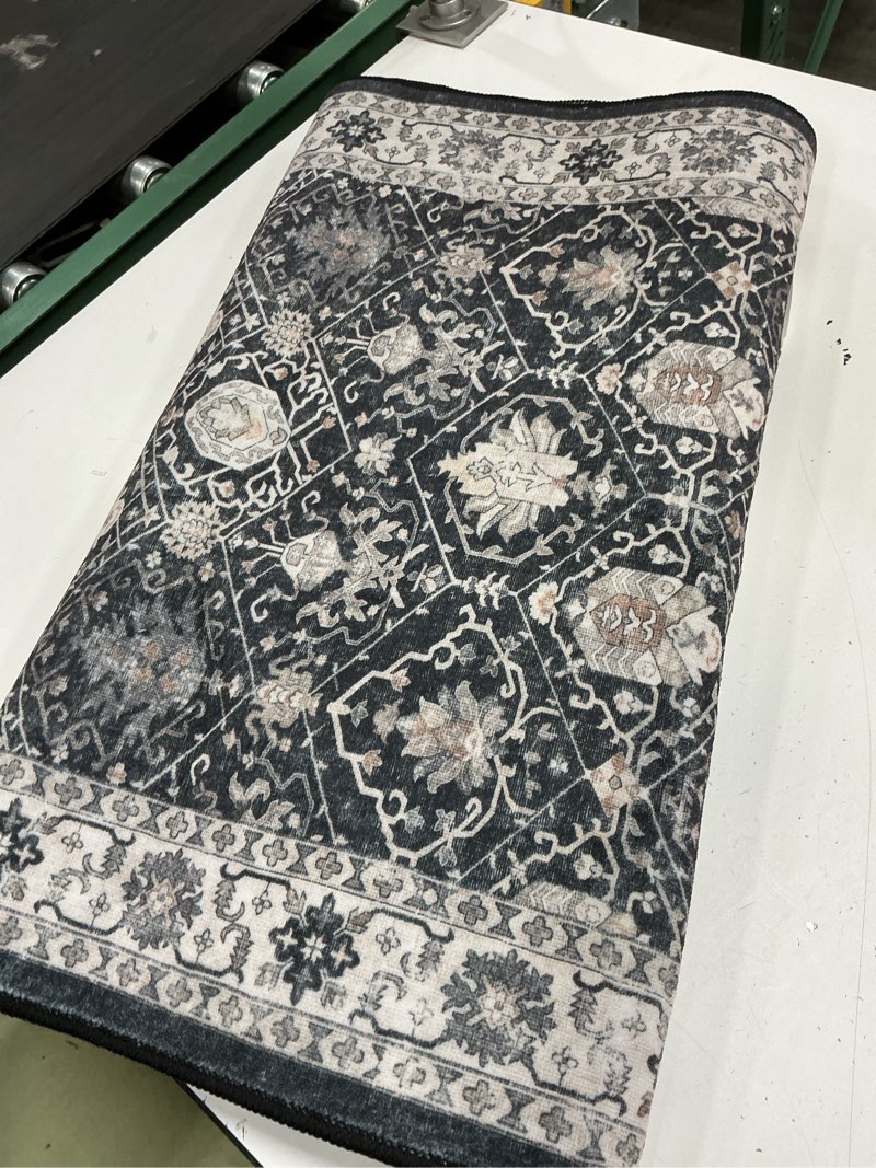 Condition photo showing Good Condition for hallway 2x8 washable runner rug: oriental stain resistant kitchen entryway rugs farmhouse ultra soft bathroom bedroom print floor mat thin non slip indoor carpet for living room laudry(2x8,black) 2' x 8' (rectangular) black