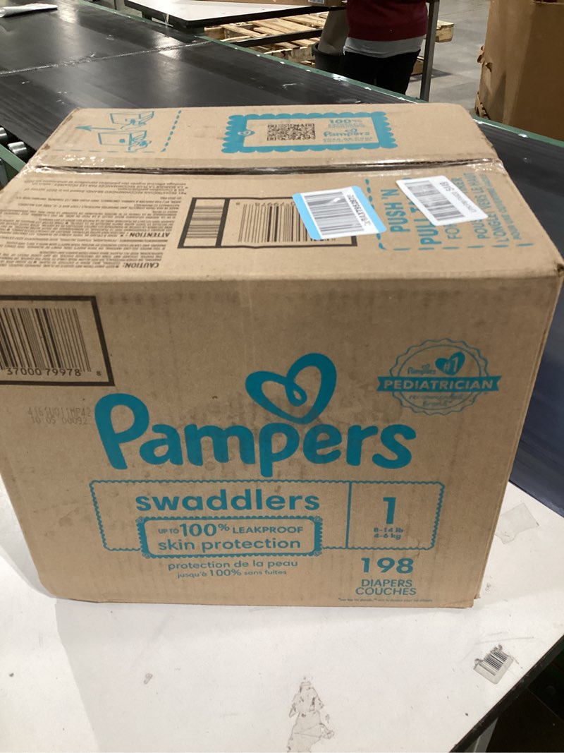 Condition photo showing New/Like New for Pampers Swaddlers Diapers, Size 1 (8-14 lbs), 198 Count, Absorbent, Keeps Baby Dry and Comfortable, Skin Safe Disposable Baby Diaper (Packaging May Vary)