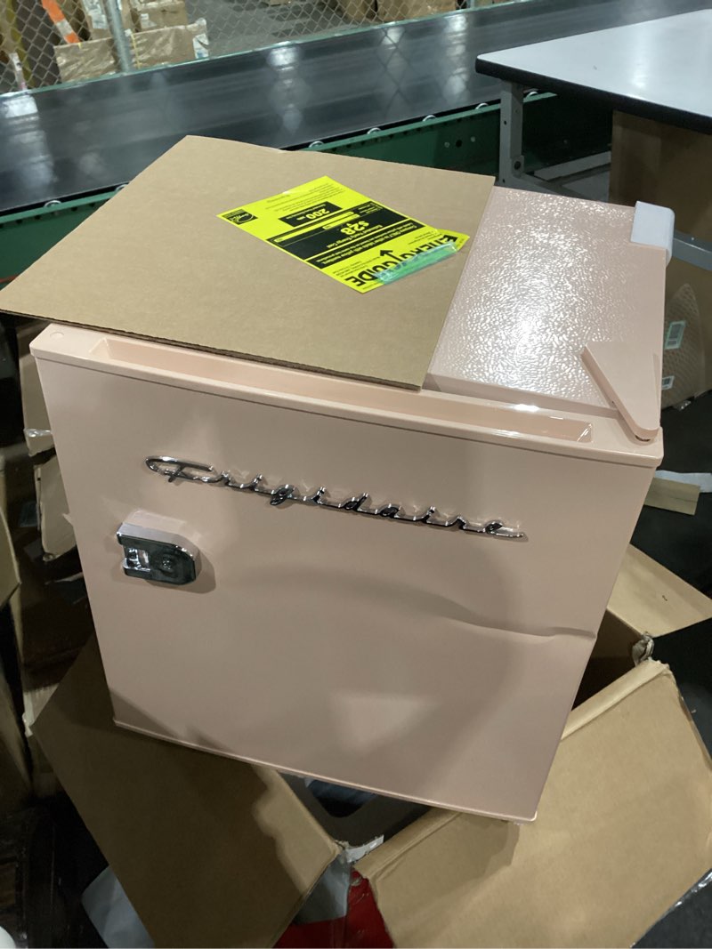 Condition photo showing New/Like New for Frigidaire Coral EFR176- AMZ EFR176 Retro Mini Refrigerator-Energy Saving-Adjustable Thermostat Control-Side Mounted Bottle Opener-Ideal for for Dorm, Office, RV, Garage, Apartment 1.6 Cubic Feet-  NOT TESTED 