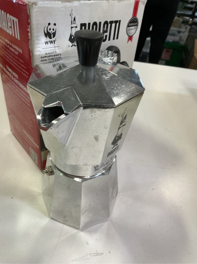 Condition photo showing As Is for Bialetti Moka Express Iconic Italian Stovetop Espresso Maker (Natural Silver, 6 Cups) 6 Cups Silver