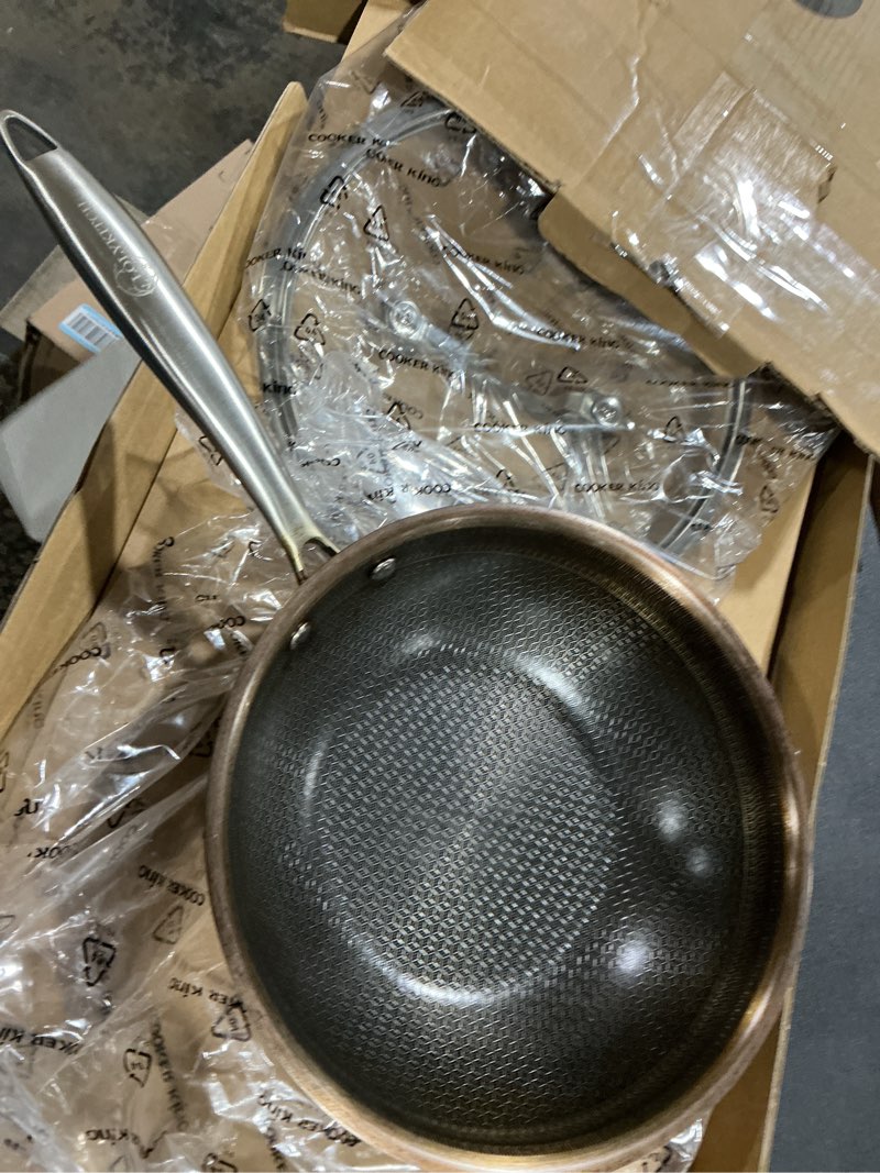 Condition photo showing Good Condition for cooker king 10-inch wok with lid, hybrid nonstick wok professional grade, stainless steel woks & stir-fry pans, stay-cool handle, dishwasher & oven-safe,compatible with all cooktops