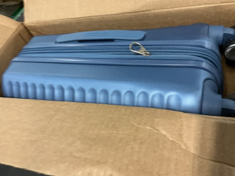 Condition photo showing New/Like New for american tourister stratum 3.0 carry-on spinner, airline approved, durable hardside luggage, expands 1.5", rightheight™ adjustable handle, elemental blue carry-on elemental blue